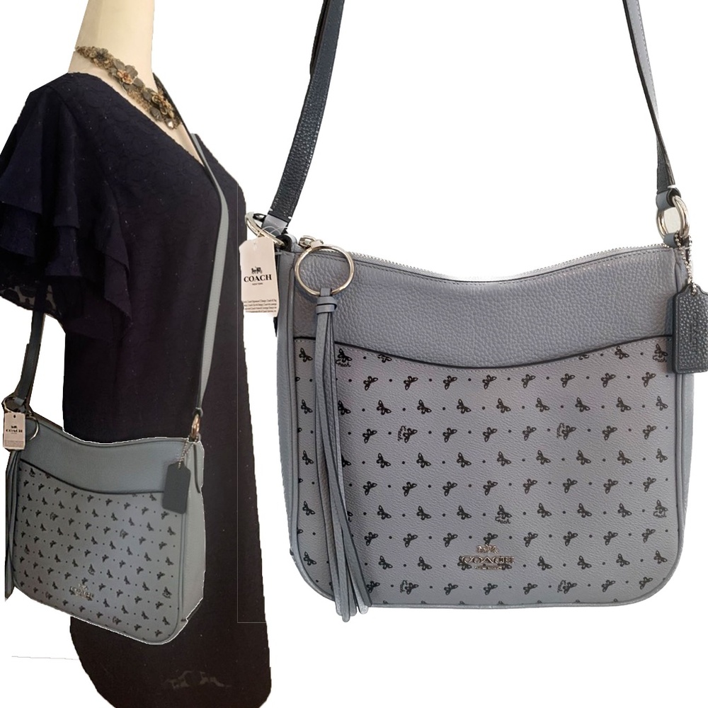 NWT Coach Butterfly print cornflower blue leather crossbody bag